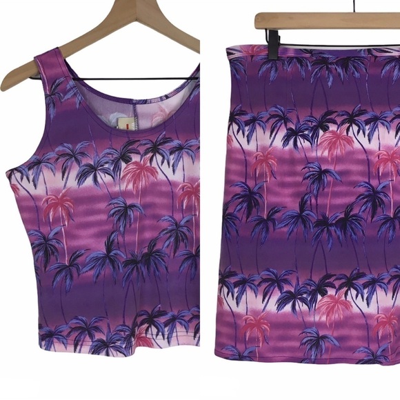 VINTAGE Waikiki Hawaii Set Top Wrap Skirt Tropical Palm Trees Beach Size Large - Picture 16 of 16